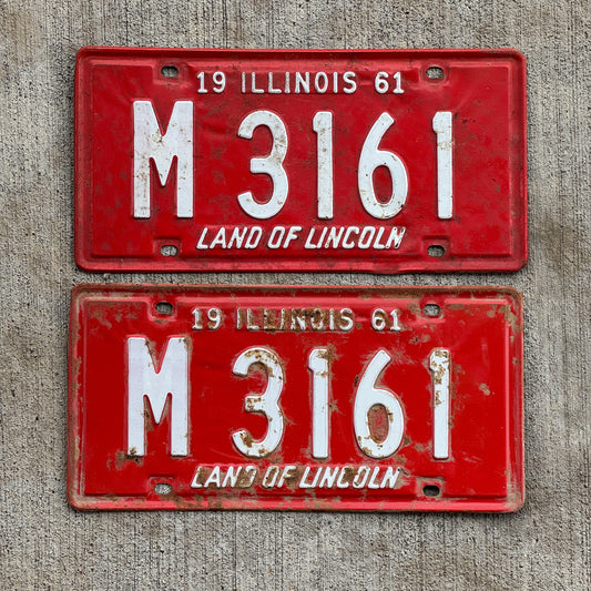 Photo of a 1961 Illinois Municipal License Plate Pair Auto Tag Garage Decor Vintage M 3161 with original patina