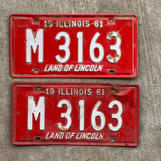 Photo of a 1961 Illinois Municipal License Plate Pair Auto Tag Garage Decor Vintage M 3163 with original patina