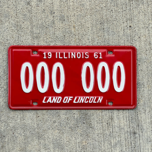 Photo of a 1961 Illinois Sample License Plate Auto Tag Garage Decor Vintage 000 000 with original patina