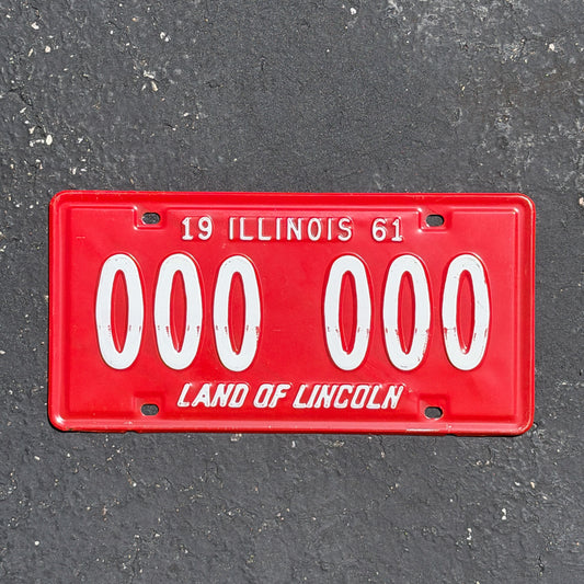 Photo of a 1961 Illinois Sample License Plate Auto Tag Garage Decor Vintage 000 000 with original patina
