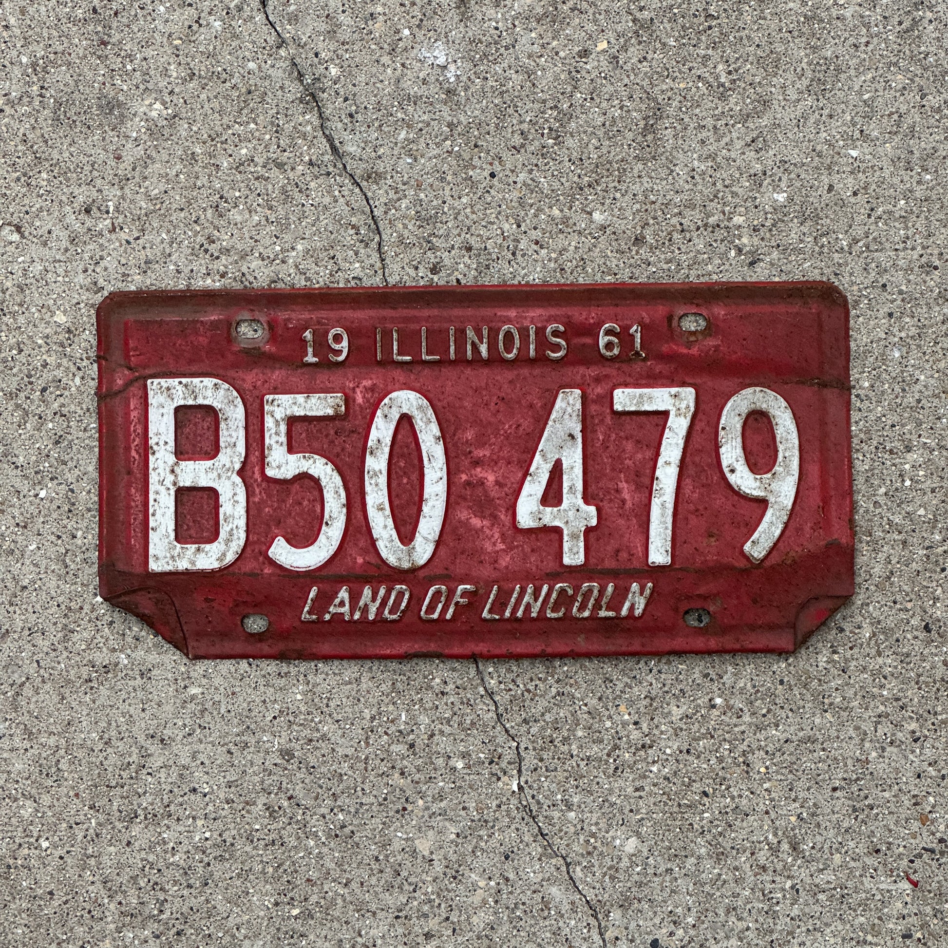 Photo of a 1961 Illinois Truck License Plate Auto Tag 2 Vintage Garage B 50 479 with original patina