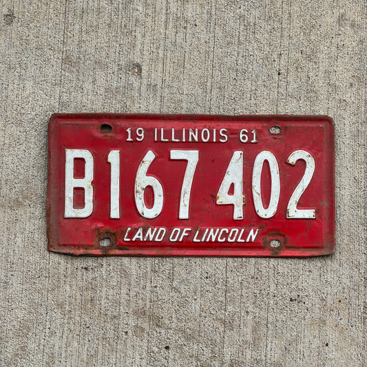 Photo of a 1961 Illinois Truck License Plate Auto Tag Garage Decor Vintage B 167 402 with original patina