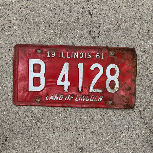 Photo of a 1961 Illinois Truck License Plate Auto Tag Garage Decor Vintage B 4128 with original patina