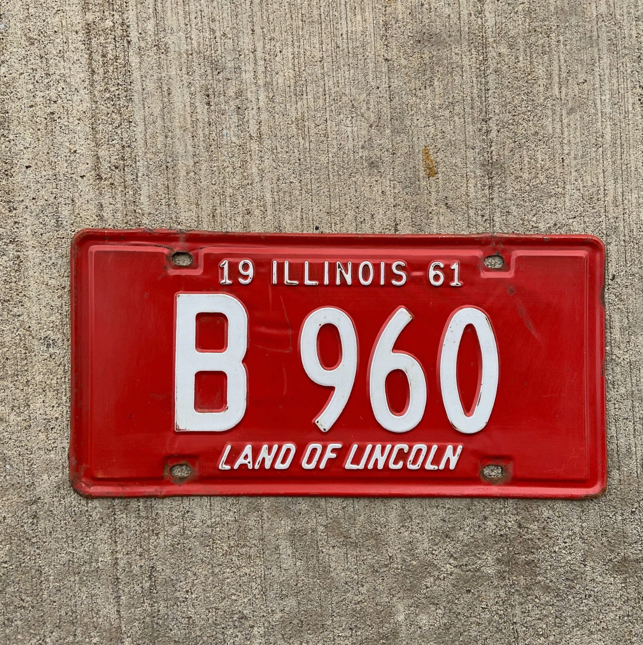 Photo of a 1961 Illinois Truck License Plate Auto Tag Garage Decor Vintage B 960 with original patina