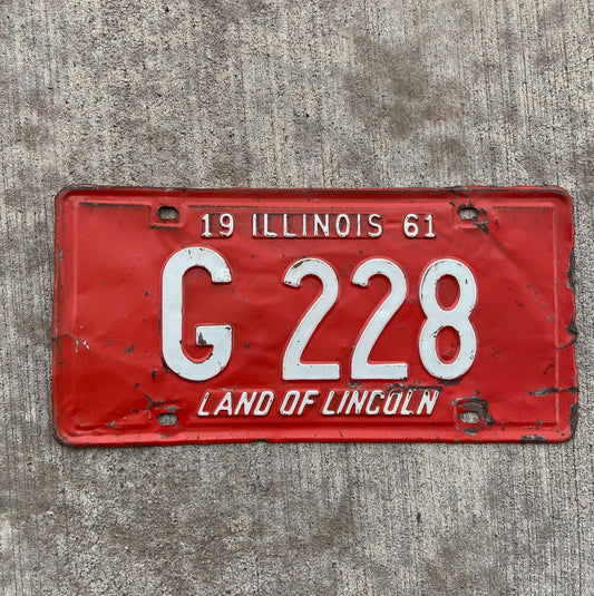 Photo of a 1961 Illinois Truck License Plate Auto Tag Garage Decor Vintage G 228 with original patina