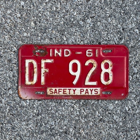 Photo of a 1961 Indiana License Plate Auto Tag Garage Decor Vintage DF928