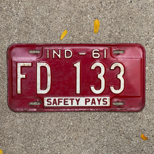 Photo of a 1961 Indiana License Plate Auto Tag Garage Decor Vintage FD 133 with original patina