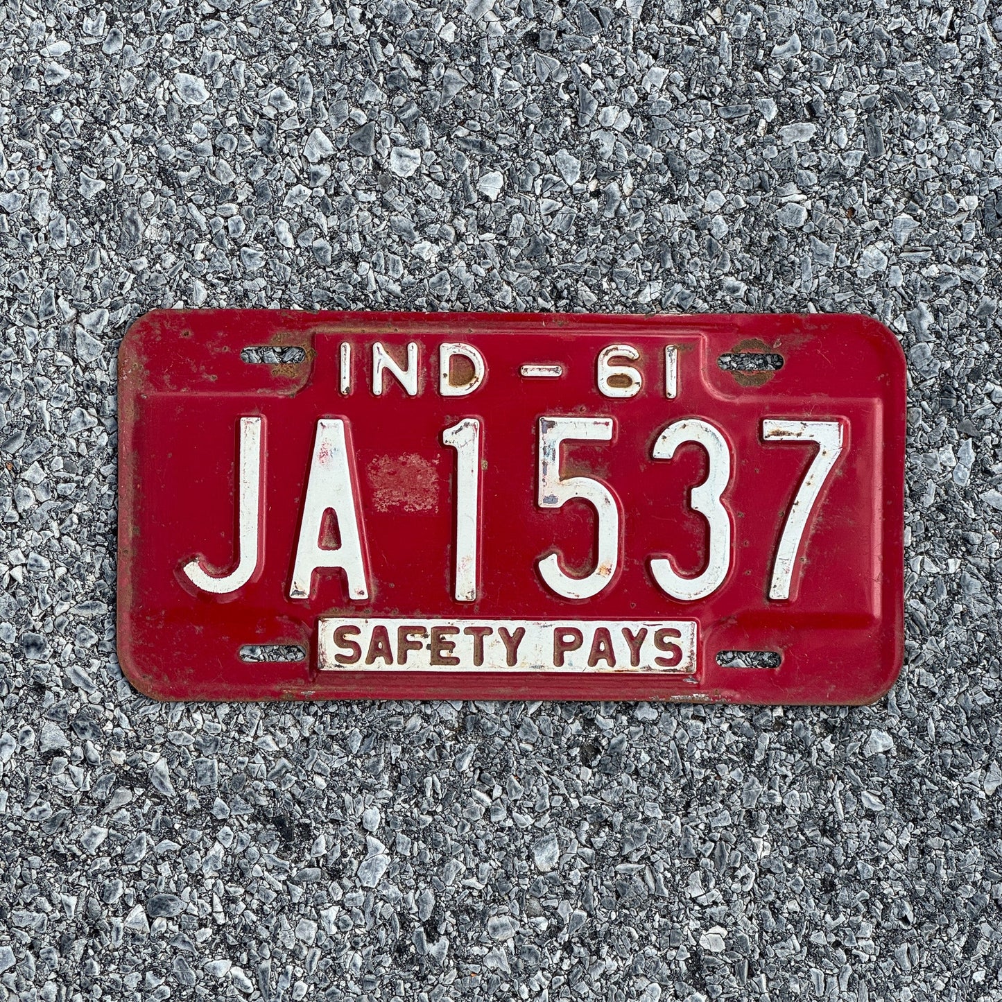 Photo of a 1961 Indiana License Plate Auto Tag Garage Decor Vintage JA1537