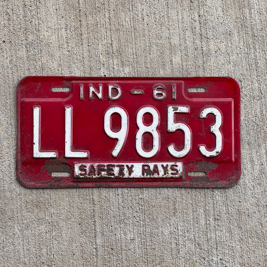 Photo of a 1961 Indiana License Plate Auto Tag Garage Decor Vintage LL 9853 with original patina
