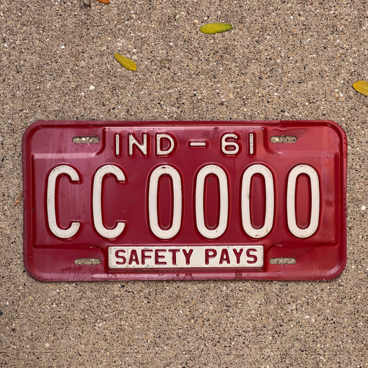 Photo of a 1961 Indiana Sample License Plate Auto Tag Garage Decor Vintage CC 0000 with original patina