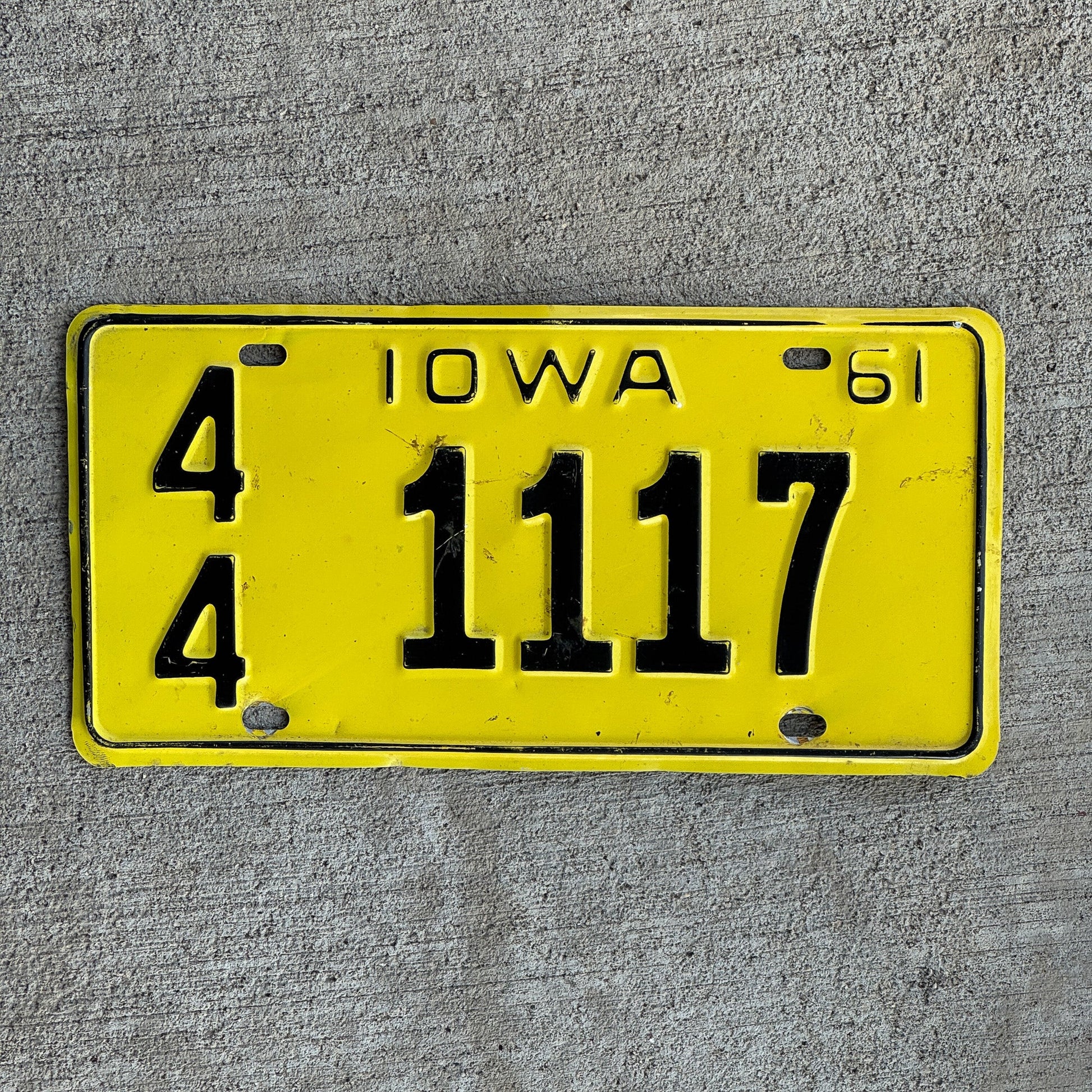 Photo of a 1961 Iowa License Plate Auto Tag Garage Decor Vintage 111 Repeat Repeating 44 1117