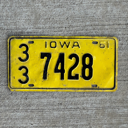 Photo of a 1961 Iowa License Plate Auto Tag Garage Decor Vintage 33 7428