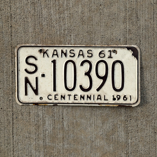 Photo of a 1961 Kansas License Plate Auto Tag Garage Decor Vintage SN 10390 with original patina