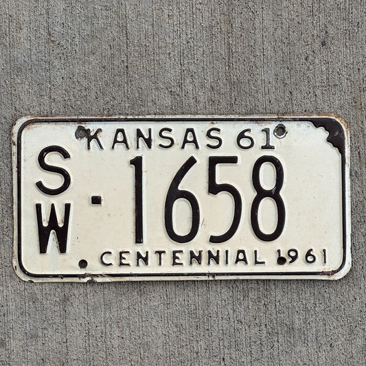 Photo of a 1961 Kansas License Plate Auto Tag Garage Decor Vintage SW 1658 with original patina
