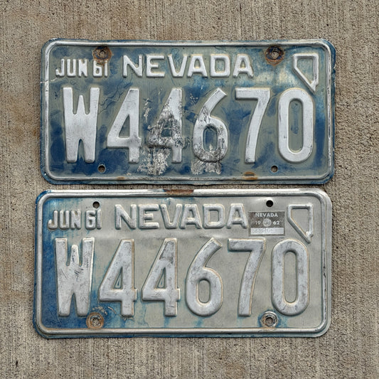 Photo of a 1961 Nevada License Plate Pair Auto Tag Garage Decor Vintage W 44670 with original patina