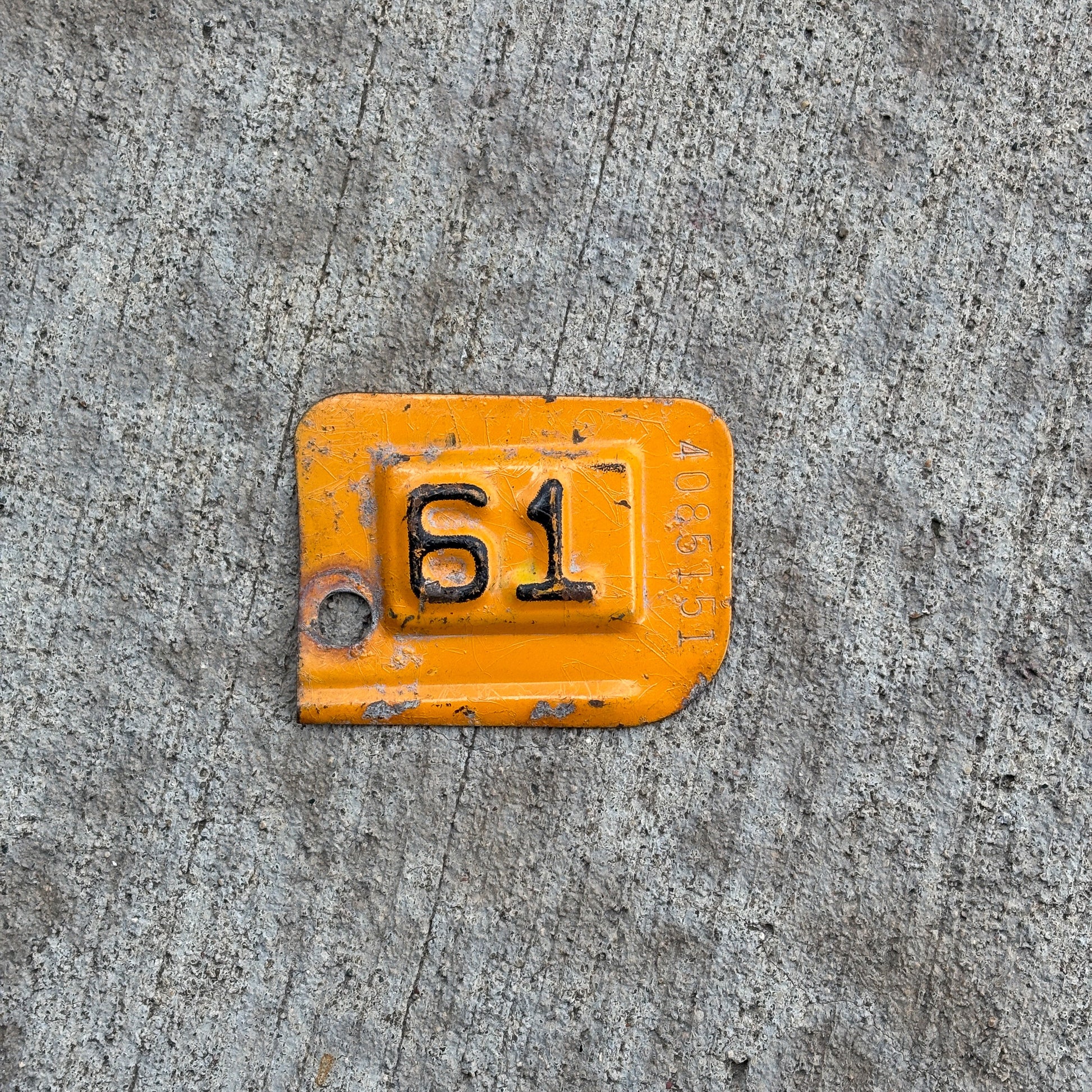 Photo of a 1961 New York Tab License Plate Auto Tag Garage Decor Vintage 4085151 with original patina