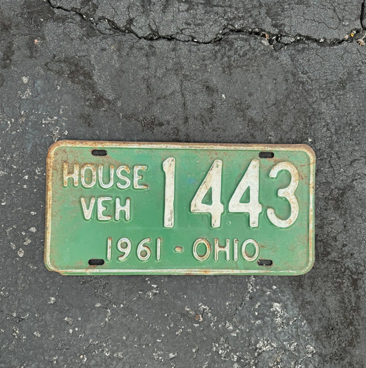 Photo of a 1961 Ohio House Vehicle License Plate Auto Tag Garage Decor Vintage 1443