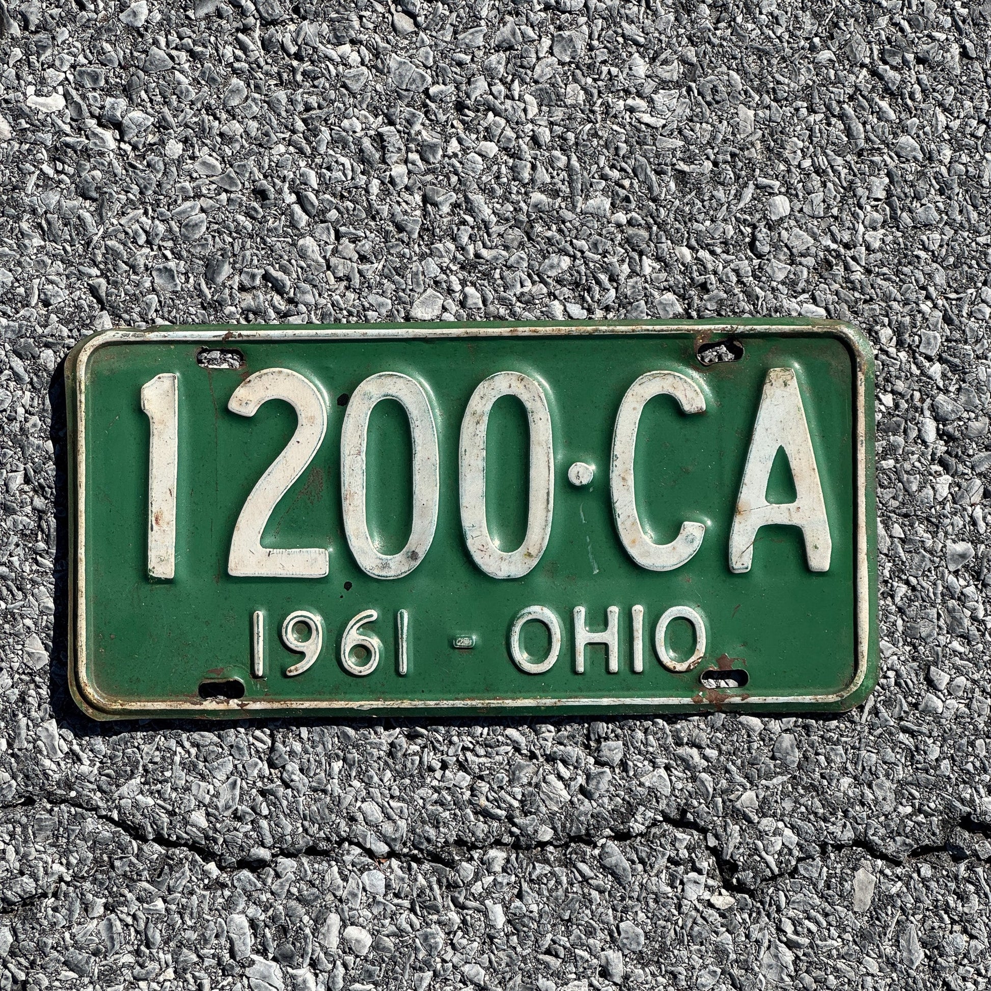 Photo of a 1961 Ohio License Plate Auto Tag Garage Decor Vintage 1200 CA