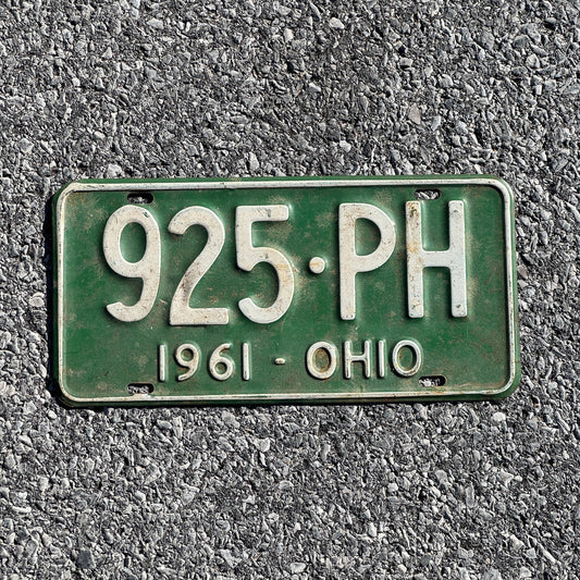 Photo of a 1961 Ohio License Plate Auto Tag Garage Decor Vintage 925 PH