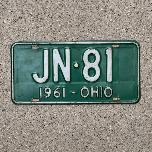 Photo of a 1961 Ohio License Plate Auto Tag Garage Decor Vintage JN 81 with original patina