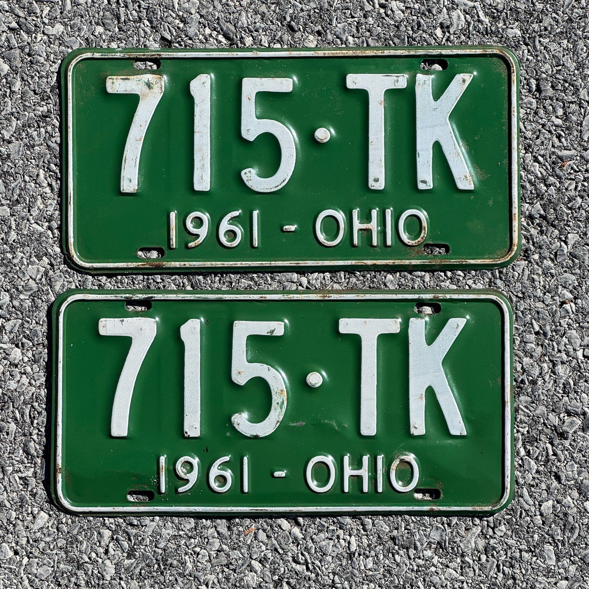 Photo of a 1961 Ohio License Plate Pair Auto Tag Garage Decor Vintage 715 TK