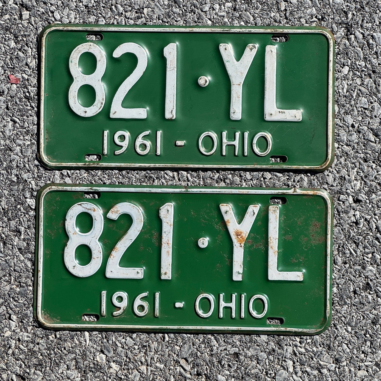 Photo of a 1961 Ohio License Plate Pair Auto Tag Garage Decor Vintage 821 YL