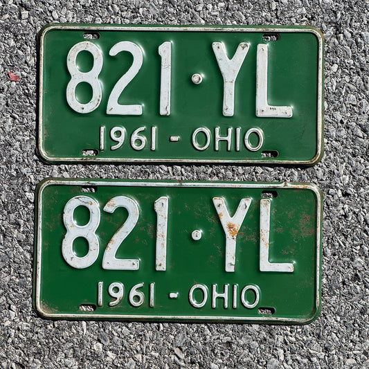 Photo of a 1961 Ohio License Plate Pair Auto Tag Garage Decor Vintage 821 YL