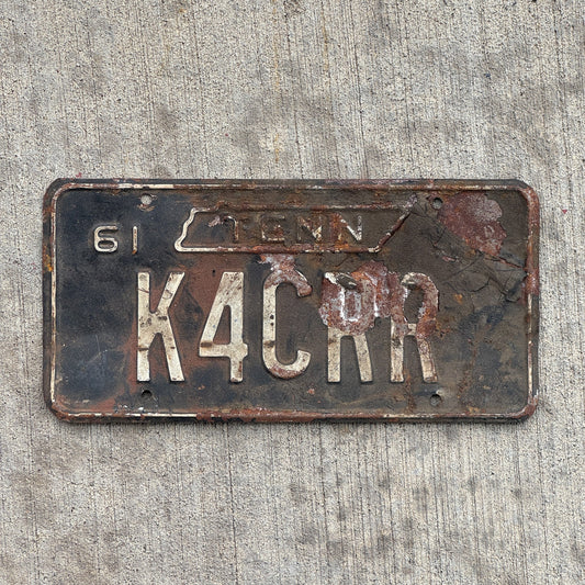 Photo of a 1961 Tennessee HAM Radio License Plate Auto Tag 1 Garage Decor K4CRR with original patina