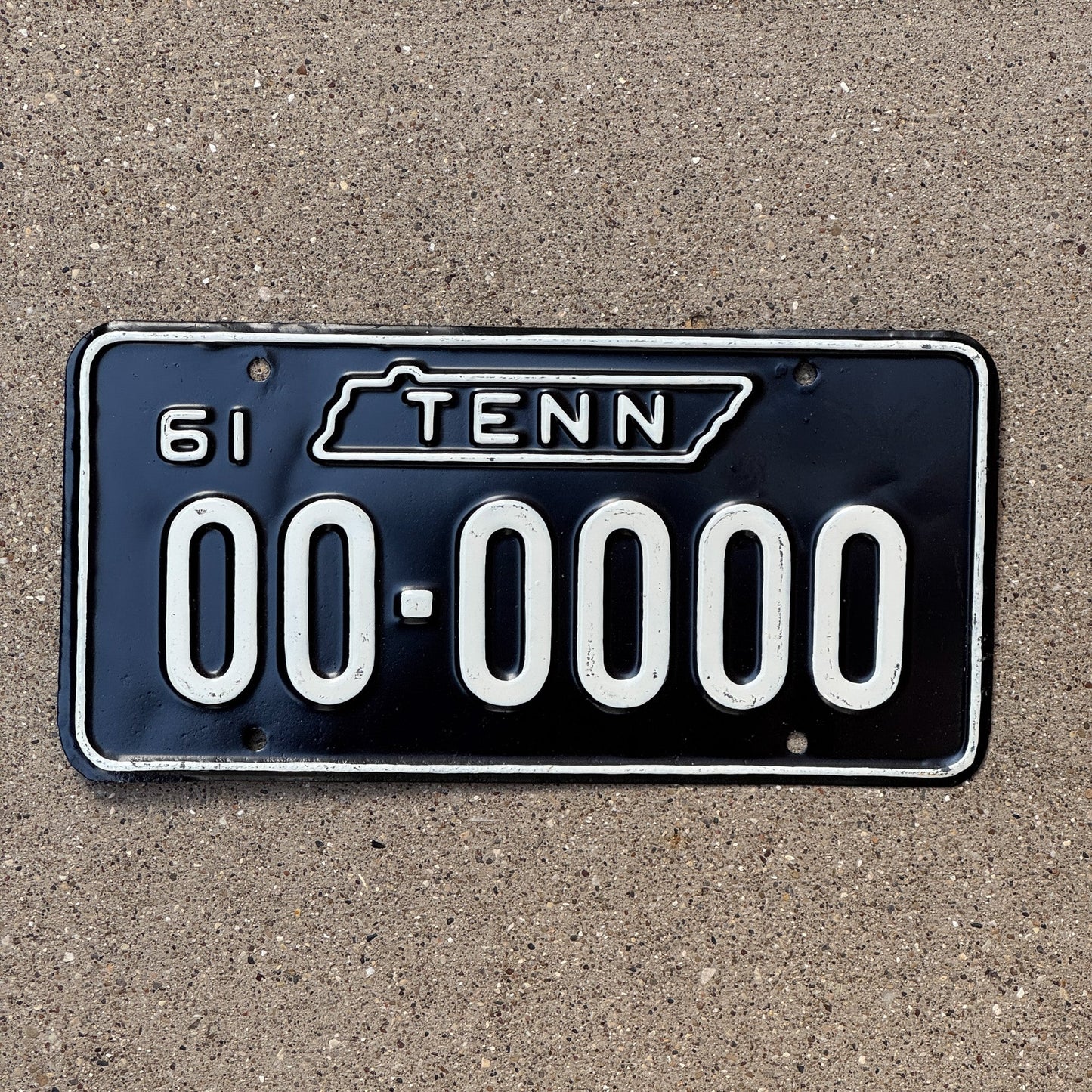 Photo of a 1961 Tennessee Sample License Plate Auto Tag Garage Decor Vintage 00 0000