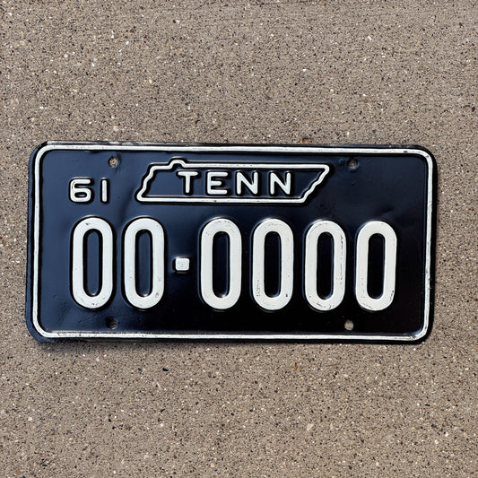 Photo of a 1961 Tennessee Sample License Plate Auto Tag Garage Decor Vintage 00 0000