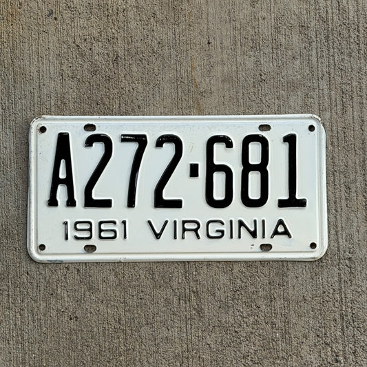Photo of a 1961 Virginia License Plate Auto Tag Garage Decor Vintage High Quality A 272 681 with original patina