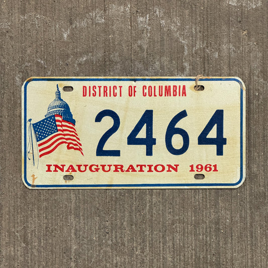 Photo of a 1961 Washington DC Inaugural License Plate Auto Tag 1 Vintage Garage Kennedy JFK Inauguration Politics Political 2464 with original patina