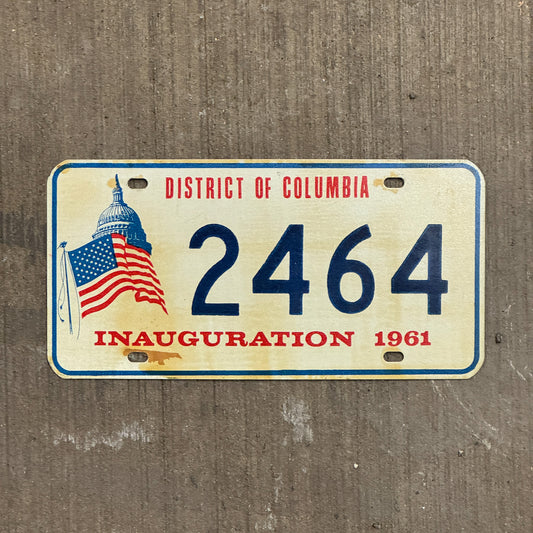 Photo of a 1961 Washington DC Inaugural License Plate Auto Tag 2 Vintage Garage Kennedy JFK Inauguration Politics Political 2464 with original patina