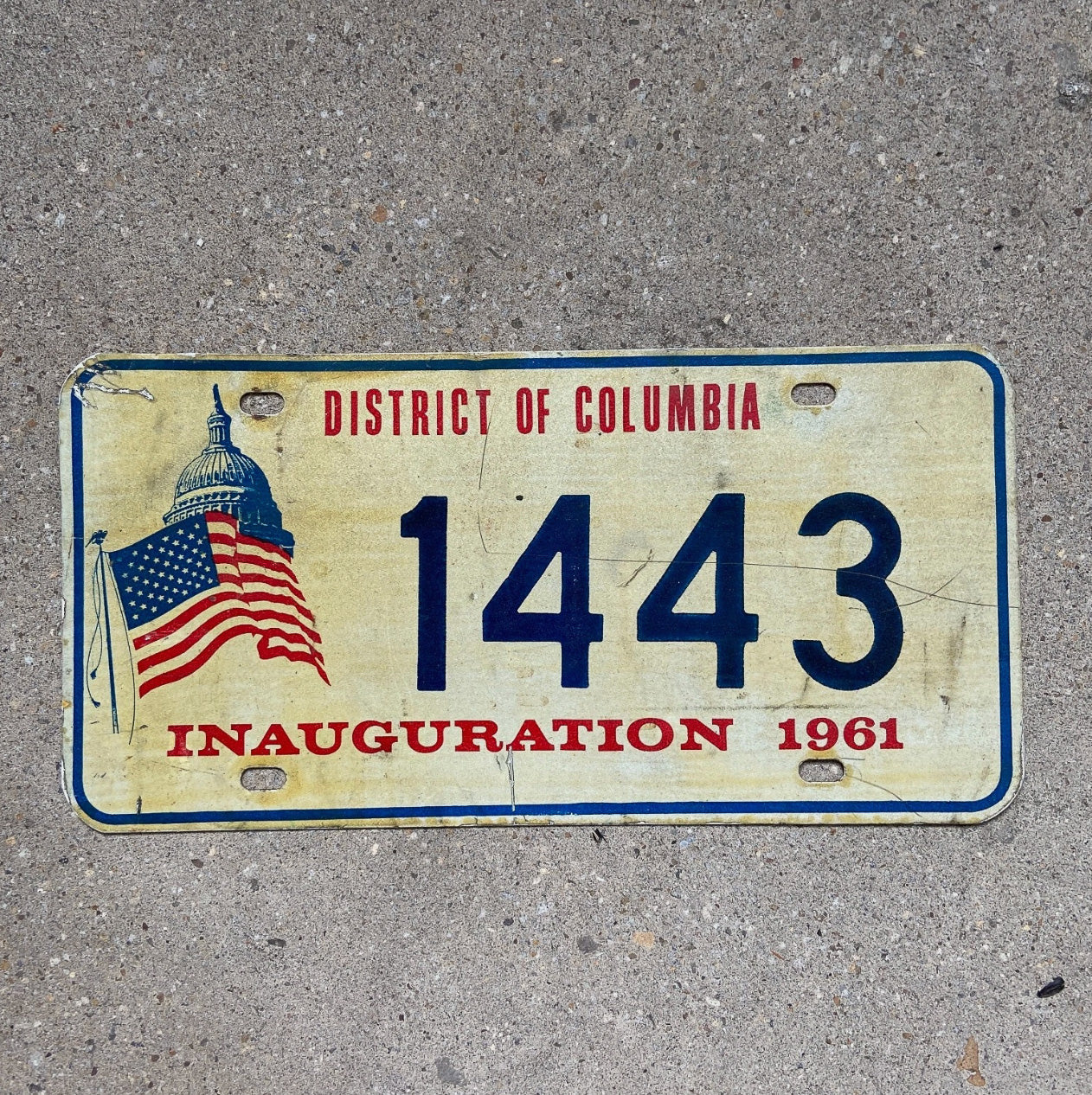 1961 Washington DC Inaugural License Plate Auto Tag Kennedy JFK 1443