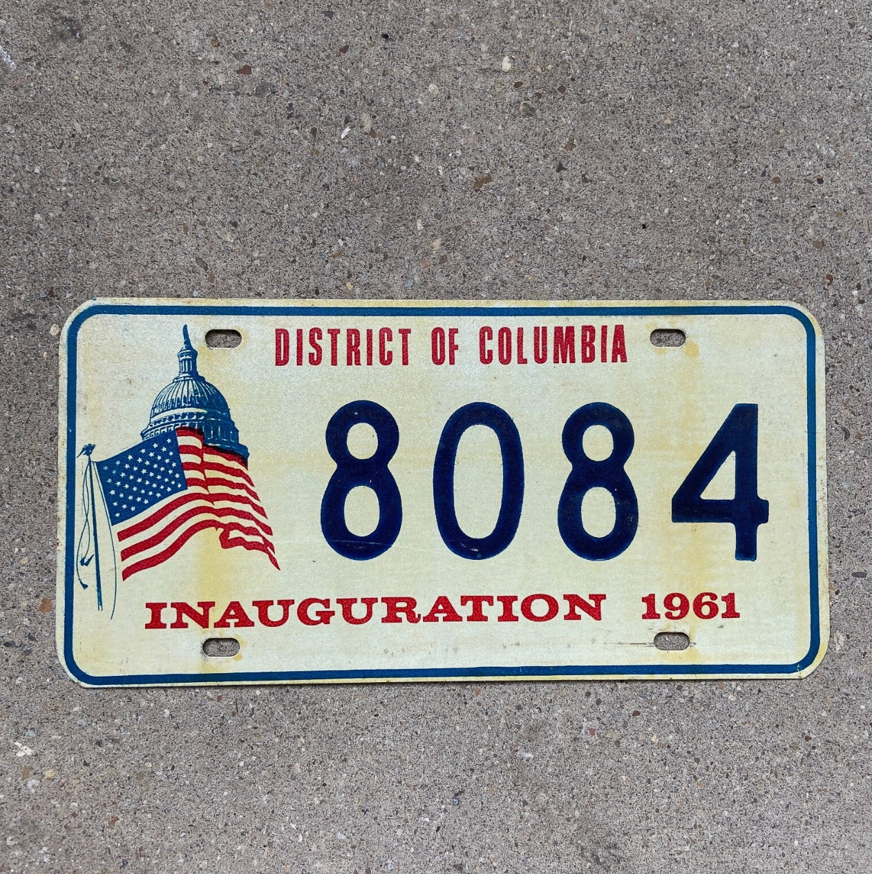 1961 Washington DC Inaugural License Plate Auto Tag Kennedy JFK 8084