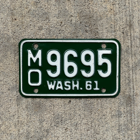 Photo of a 1961 Washington Motorcycle License Plate Auto Tag Garage Decor Vintage 9695 with original patina