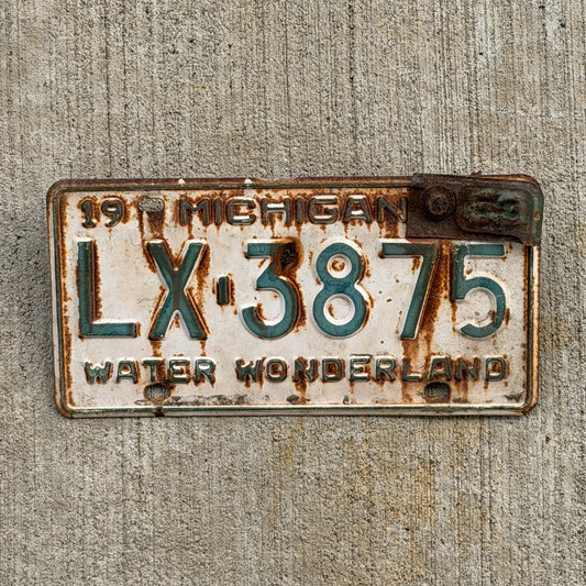 Photo of a 1962 1963 Michigan License Plate Auto Tag Garage Decor Vintage LX 3875 with original patina