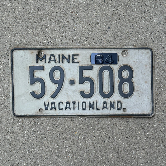 Photo of a 1962 1964 Maine License Plate Auto Tag Garage Decor Vintage 1964 Tab 59 508 with original patina