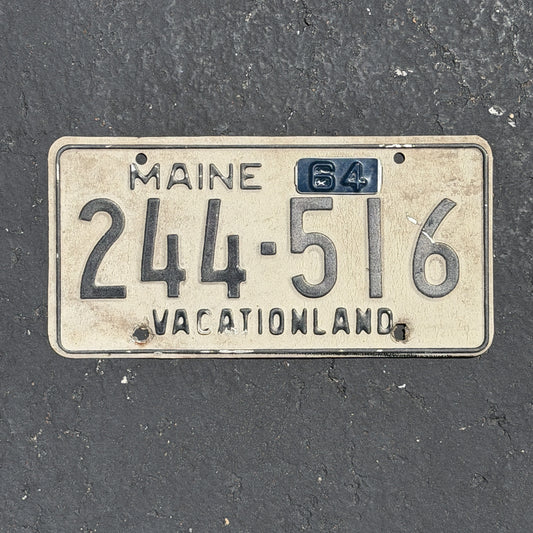 Photo of a 1962 1964 Maine License Plate Auto Tag Garage Decor Vintage 244 516 with original patina