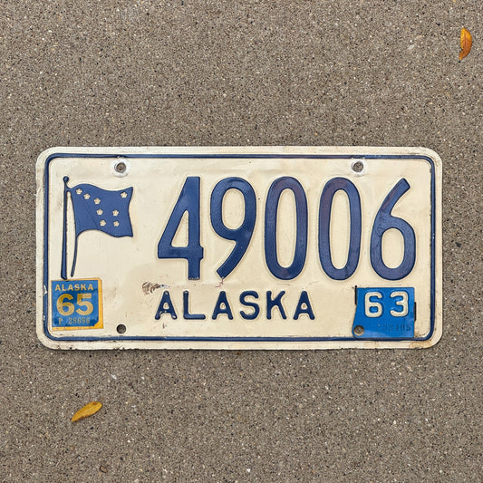 Photo of a 1962 1965 Alaska License Plate Auto Tag Garage Decor Vintage 1963 Tab 49006 with original patina