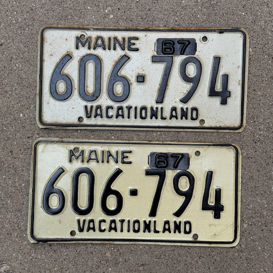 Photo of a 1962 1967 Maine License Plate Pair Auto Tag Garage Decor Vintage 606 794