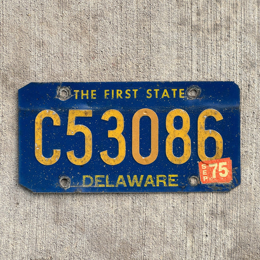 Photo of a 1962 1975 Delaware Commercial License Plate Auto Tag Garage Decor Vintage Truck Trucking Riveted Numbers C 53086 with original patina
