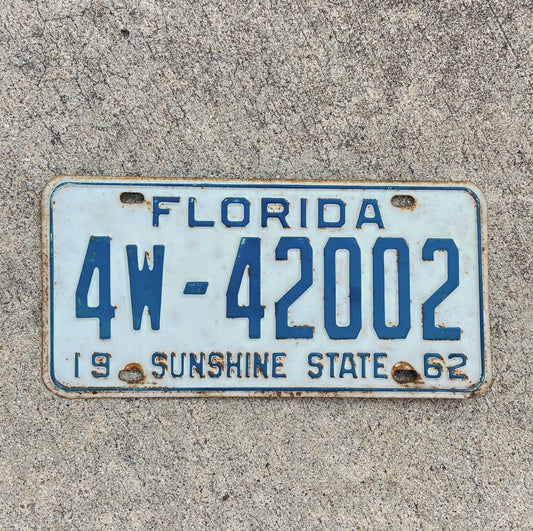 Photo of a 1962 Florida License Plate Auto Tag Garage Decor Vintage 420 Weed Smoke 4W 42002 with original patina