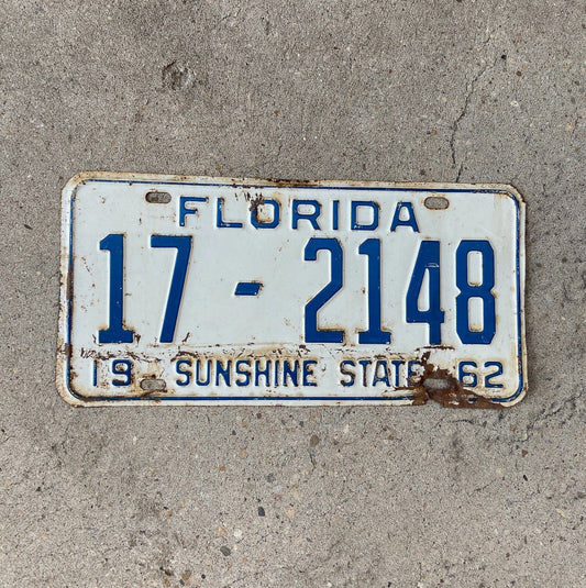 Photo of a 1962 Florida License Plate Auto Tag Garage Decor Vintage Seminole County 17 2148 with original patina