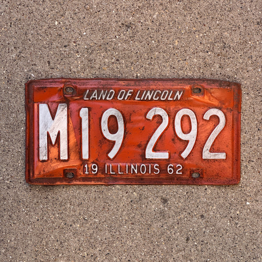 Photo of a 1962 Illinois Municipal License Plate Auto Tag 2 Vintage Garage M 19 292 with original patina