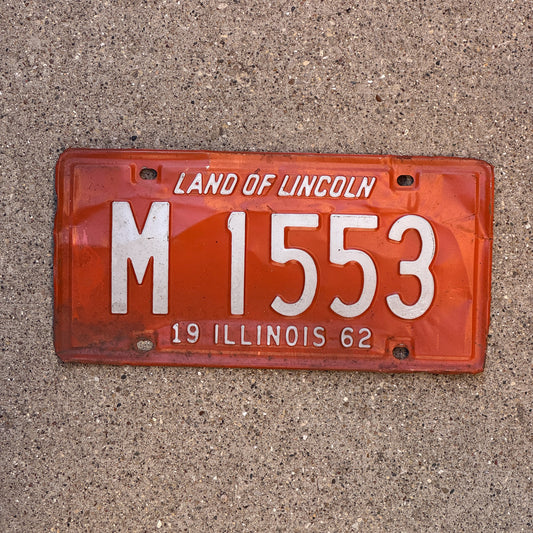 Photo of a 1962 Illinois Municipal License Plate Auto Tag Garage Decor Vintage M 1553 with original patina
