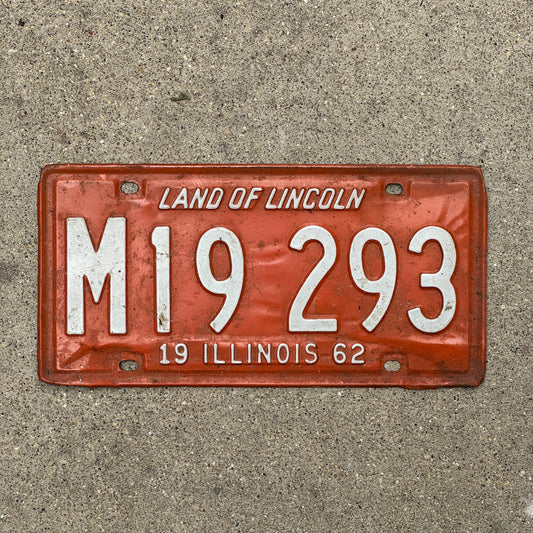 Photo of a 1962 Illinois Municipal License Plate Auto Tag Garage Decor Vintage M 19 293 with original patina