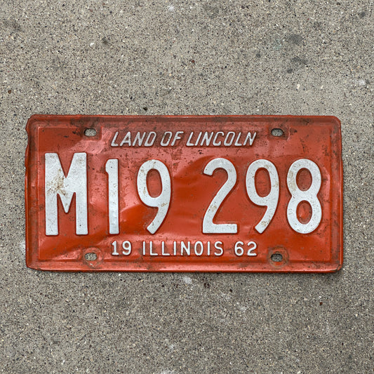 Photo of a 1962 Illinois Municipal License Plate Auto Tag Garage Decor Vintage M 19 298 with original patina