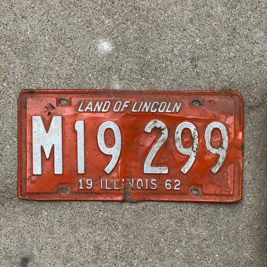Photo of a 1962 Illinois Municipal License Plate Auto Tag Garage Decor Vintage M 19 299 with original patina