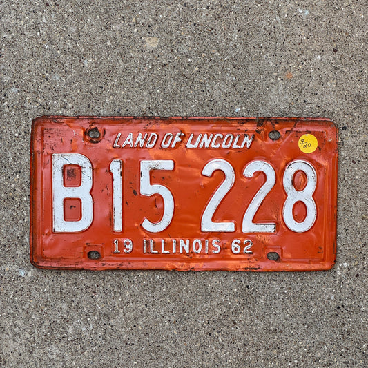 Photo of a 1962 Illinois Truck License Plate Auto Tag Garage Decor Vintage B 15228 with original patina